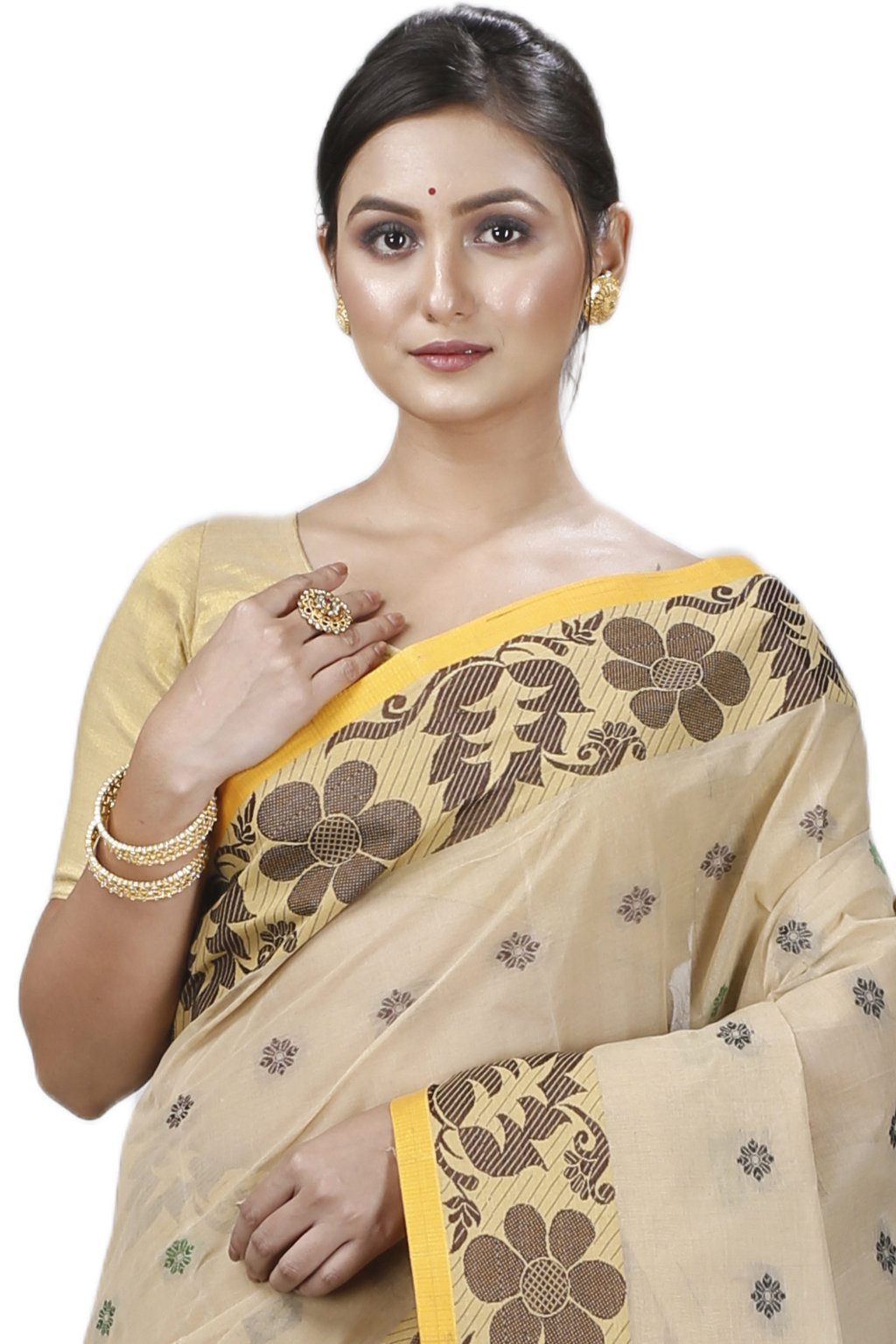 Brown Pure Cotton Ushi Tant Saree (1155)